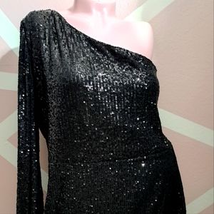 Black One Shoulder Sequins Stunner